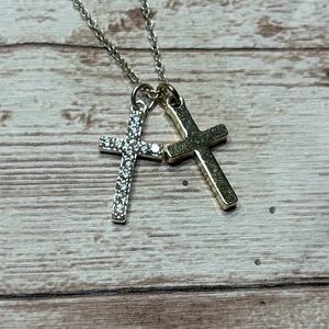 Elegant Gold and Silver Cross Pendant Necklace
